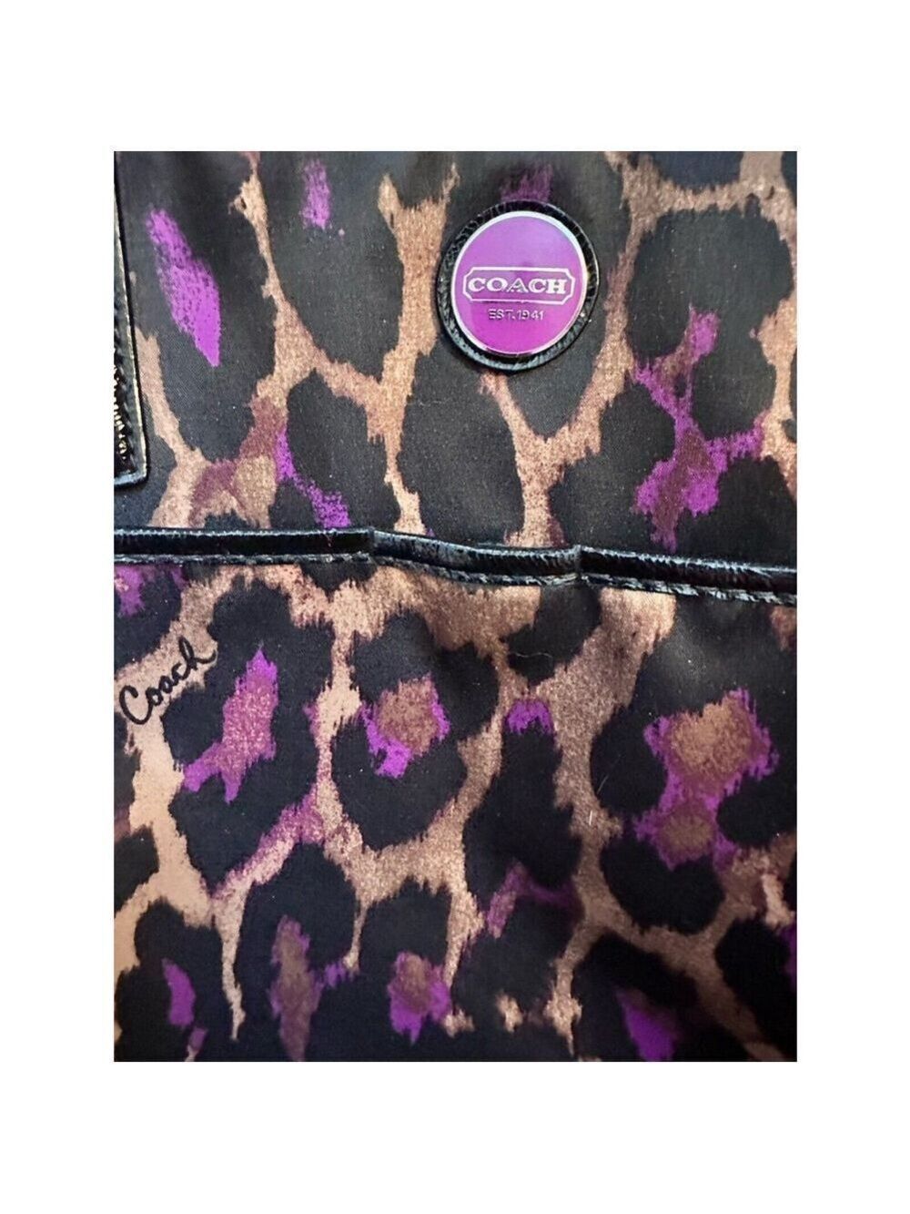COACH Game Ocelot Tote Violet Purple Brown Black Animal Print Leopard F25282 - Picture 8 of 14